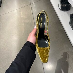 Saint Laurent senape mustard velvety sling back